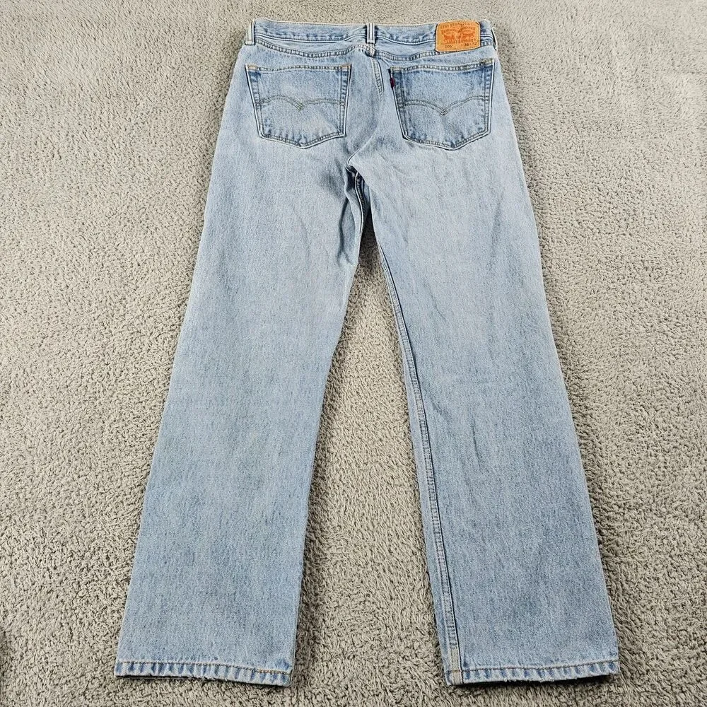 Levis 505 Jeans Mens 35x31 Blue Regualr Straight Light Wash Grunge Work American